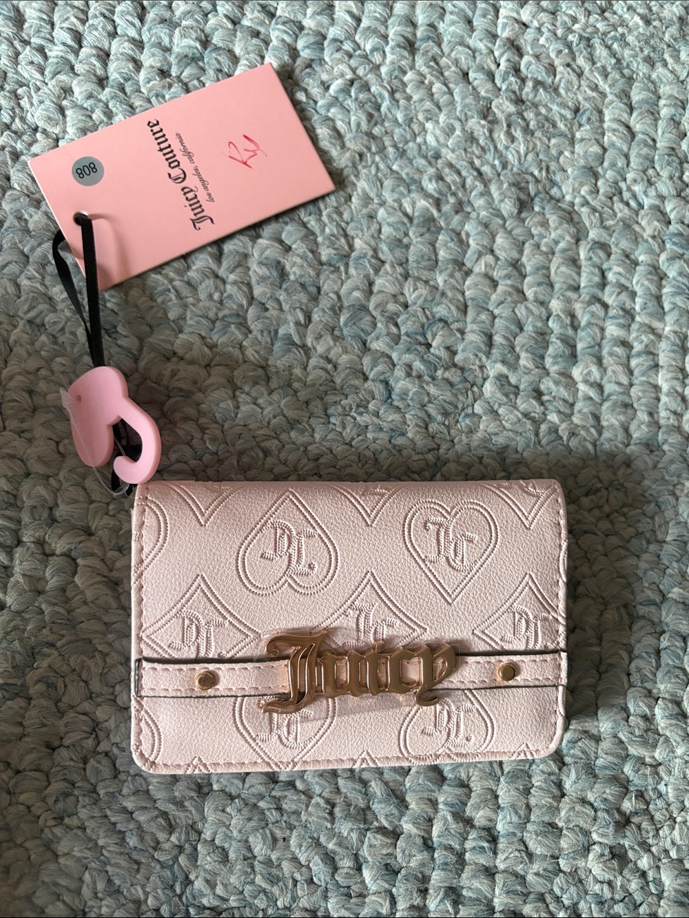 Juicy Couture Light Pink Embossed Card Holder with Gold Logo
